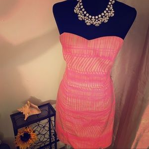 Strapless Bright neon pink dress